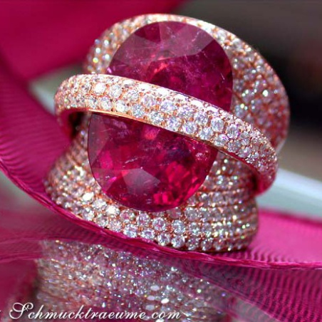 Oversized Rubellite Ring with Diamonds