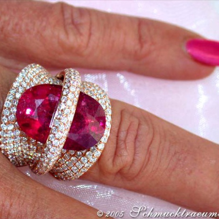 Oversized Rubellite Ring with Diamonds