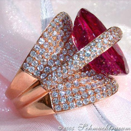 Oversized Rubellite Ring with Diamonds