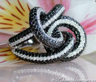 Entwined Black & White Diamond Ring