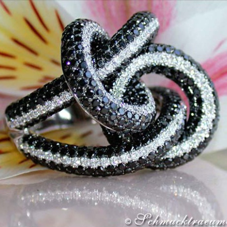 Entwined Black & White Diamond Ring