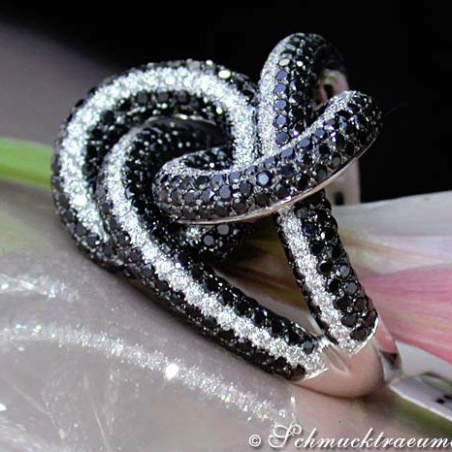 Entwined Black & White Diamond Ring