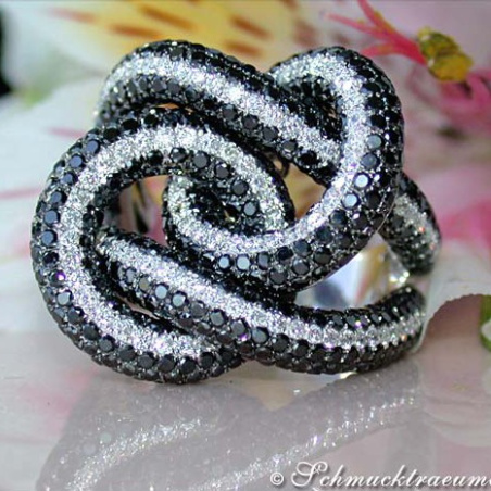 Entwined Black & White Diamond Ring