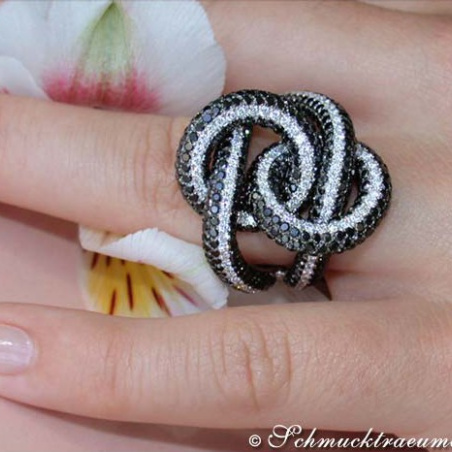 Entwined Black & White Diamond Ring