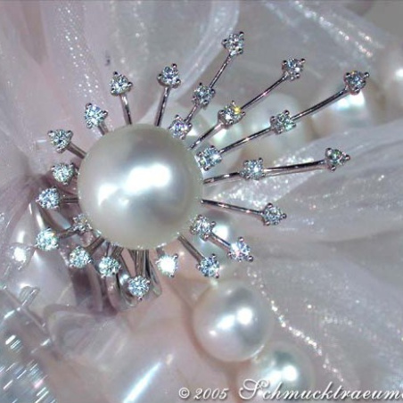 Südseeperle Ring mit Brillanten 14 mm makellos