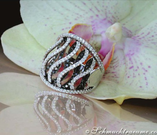 Unique Black & White Diamond "Wave" Ring