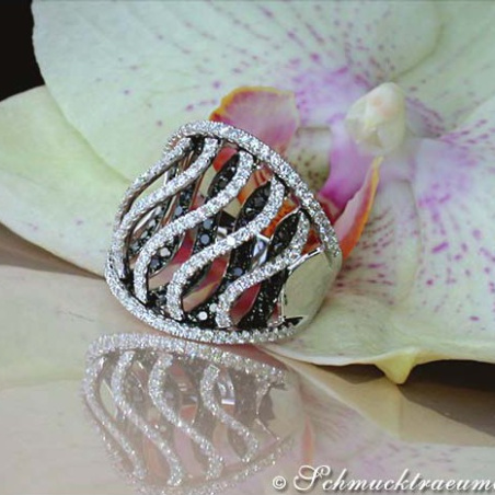 Unique Black & White Diamond "Wave" Ring