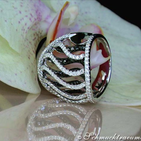Unique Black & White Diamond "Wave" Ring
