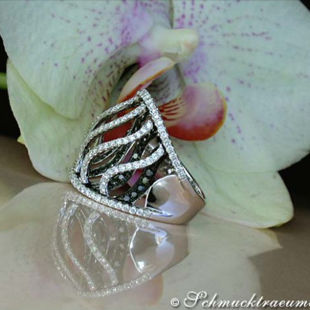 Unique Black & White Diamond "Wave" Ring