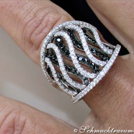 Unique Black & White Diamond "Wave" Ring