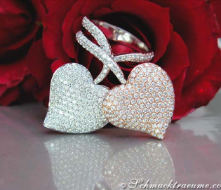 Exquisite Double Heart Diamond Ring in White & Rose Gold 18k
