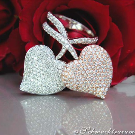 Exquisite Double Heart Diamond Ring in White & Rose Gold 18k