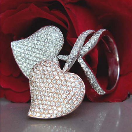 Exquisite Double Heart Diamond Ring in White & Rose Gold 18k