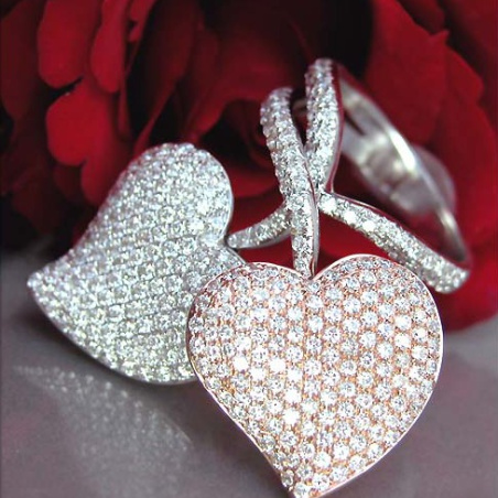 Exquisite Double Heart Diamond Ring in White & Rose Gold 18k