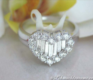 Exquisite Diamond Heart Ring with Taper Diamonds