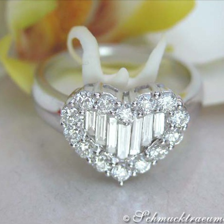 Exquisite Diamond Heart Ring with Taper Diamonds