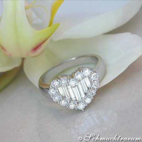 Exquisite Diamond Heart Ring with Taper Diamonds