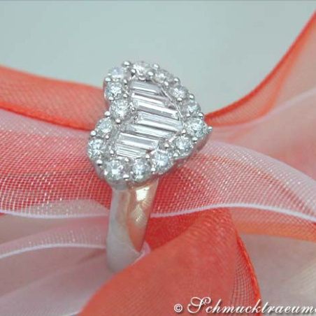 Exquisite Diamond Heart Ring with Taper Diamonds