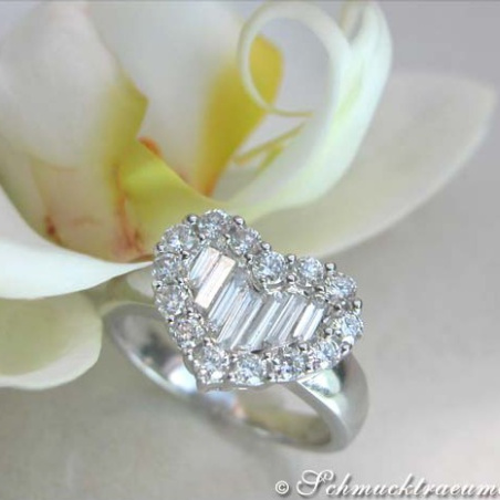 Exquisite Diamond Heart Ring with Taper Diamonds