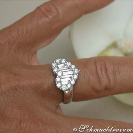 Exquisite Diamond Heart Ring with Taper Diamonds