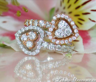 Exquisite Double Heart Diamond Ring