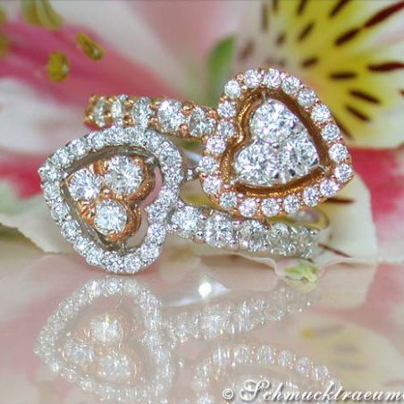 Exquisite Double Heart Diamond Ring