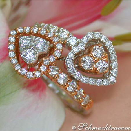 Exquisite Double Heart Diamond Ring