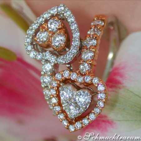 Exquisite Double Heart Diamond Ring