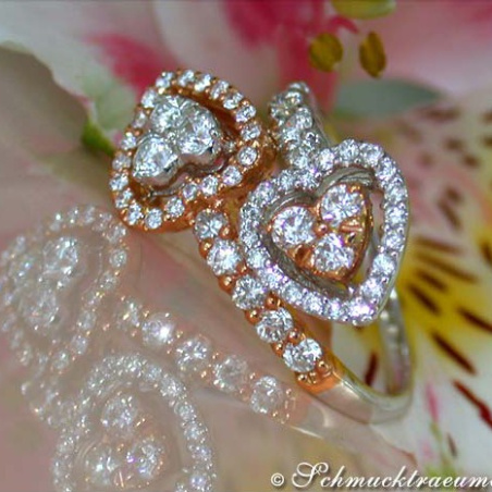 Exquisite Double Heart Diamond Ring