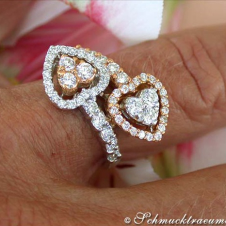 Exquisite Double Heart Diamond Ring