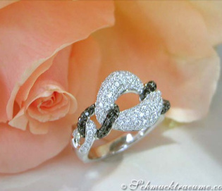 Elegant Black & White Diamond Link Style Ring