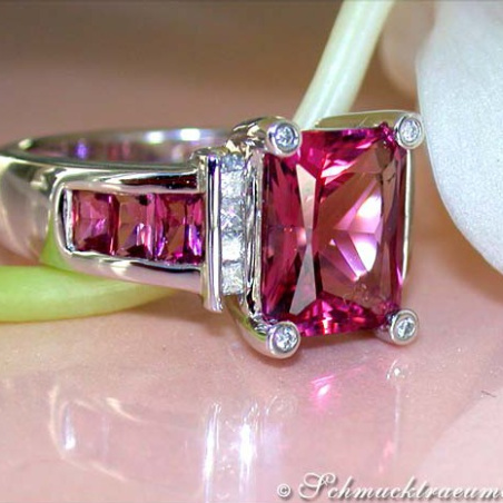 Glorious Pink Tourmaline Ring with Diamonds