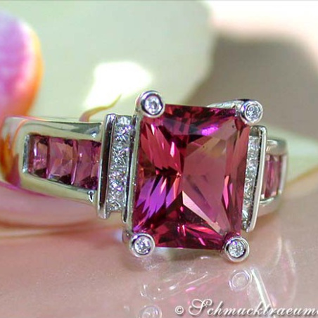 Glorious Pink Tourmaline Ring with Diamonds