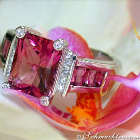 Glorious Pink Tourmaline Ring with Diamonds