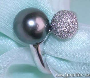 Glamorous Tahitian Pearl Ring with Diamond Pavé Ball