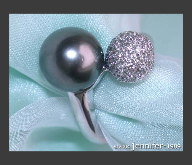 Glamorous Tahitian Pearl Ring with Diamond Pavé Ball