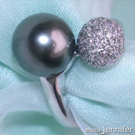 Glamorous Tahitian Pearl Ring with Diamond Pavé Ball