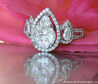 Diamant Tropfen Ring in Weißgold 750