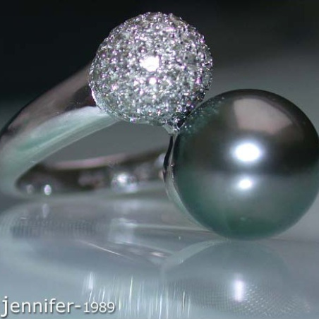 Glamorous Tahitian Pearl Ring with Diamond Pavé Ball