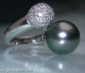 Glamorous Tahitian Pearl Ring with Diamond Pavé Ball