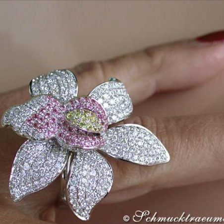 Huge Diamond Ring in a Fantastic Flower Design