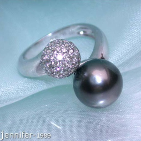 Glamorous Tahitian Pearl Ring with Diamond Pavé Ball