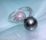 Glamorous Tahitian Pearl Ring with Diamond Pavé Ball