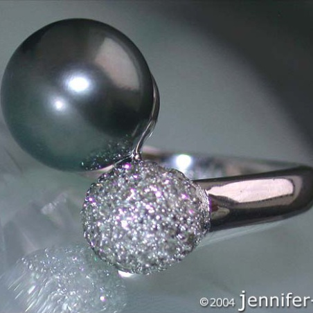 Glamorous Tahitian Pearl Ring with Diamond Pavé Ball