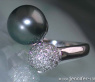 Glamorous Tahitian Pearl Ring with Diamond Pavé Ball