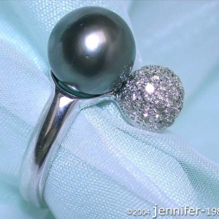 Glamorous Tahitian Pearl Ring with Diamond Pavé Ball
