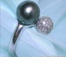 Glamorous Tahitian Pearl Ring with Diamond Pavé Ball
