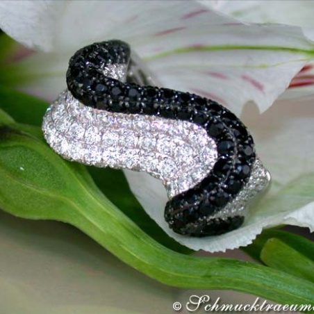 Tremendous Black & White Diamond "Wave" Ring