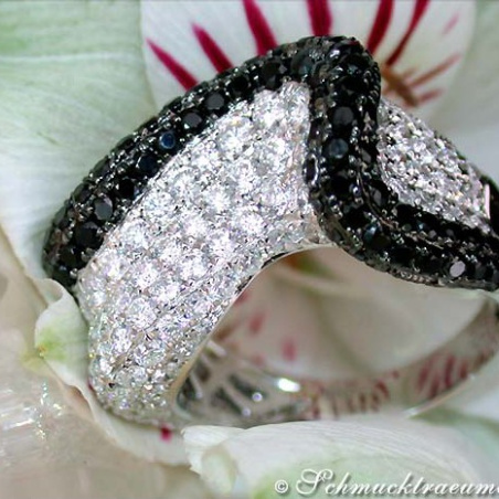Tremendous Black & White Diamond "Wave" Ring