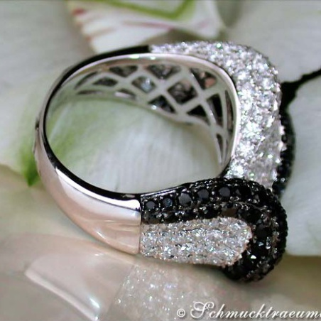 Tremendous Black & White Diamond "Wave" Ring